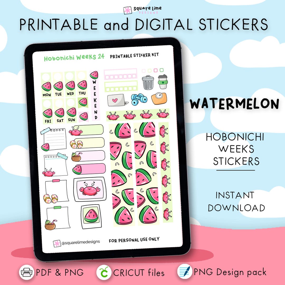 Watermelon Hobonichi Weeks Sticker Kit – Printable and Digital Stickers ...