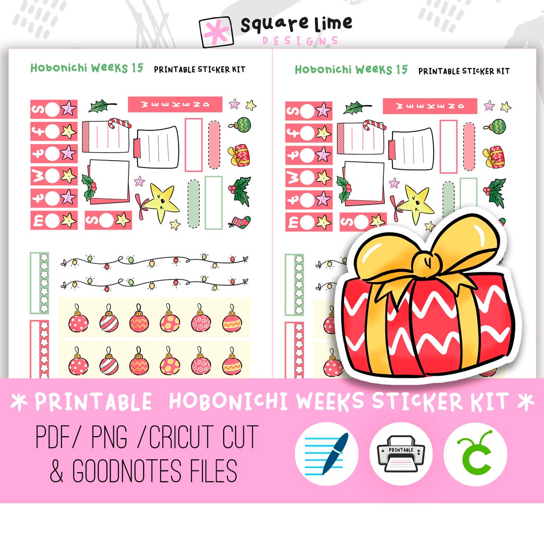 Christmas Themed Hobonichi Weeks Printable Sticker Kit 15 Digital ...