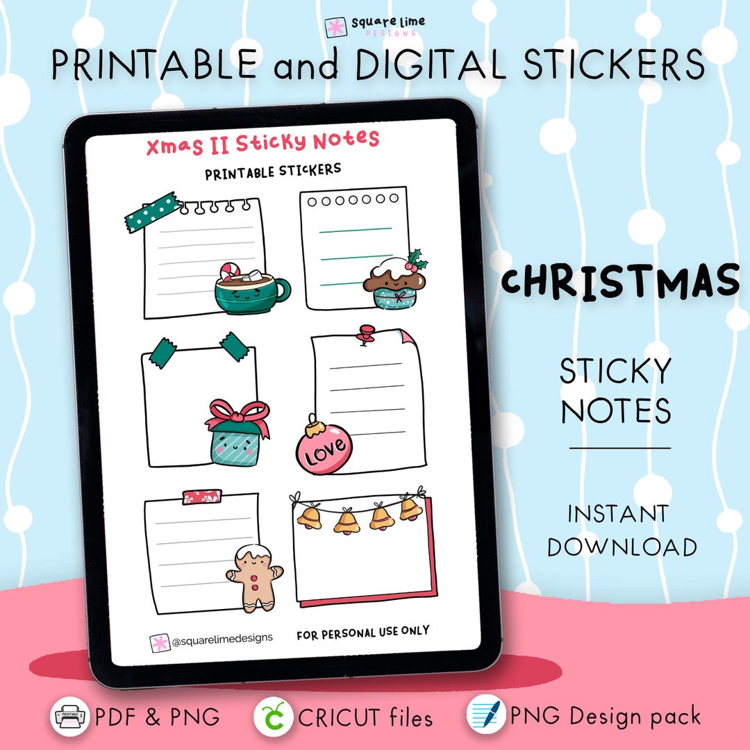 Christmas 2 Sticky Notes - Festive Doodles - Digital and Printable ...