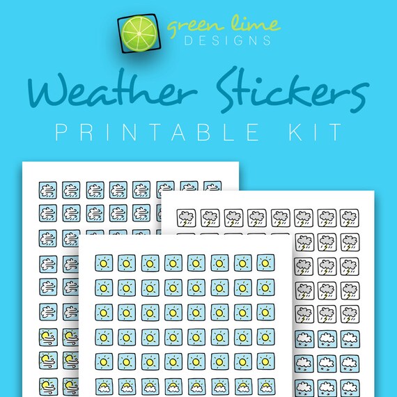 weather stickers printable kit hand drawn weather icon etsy