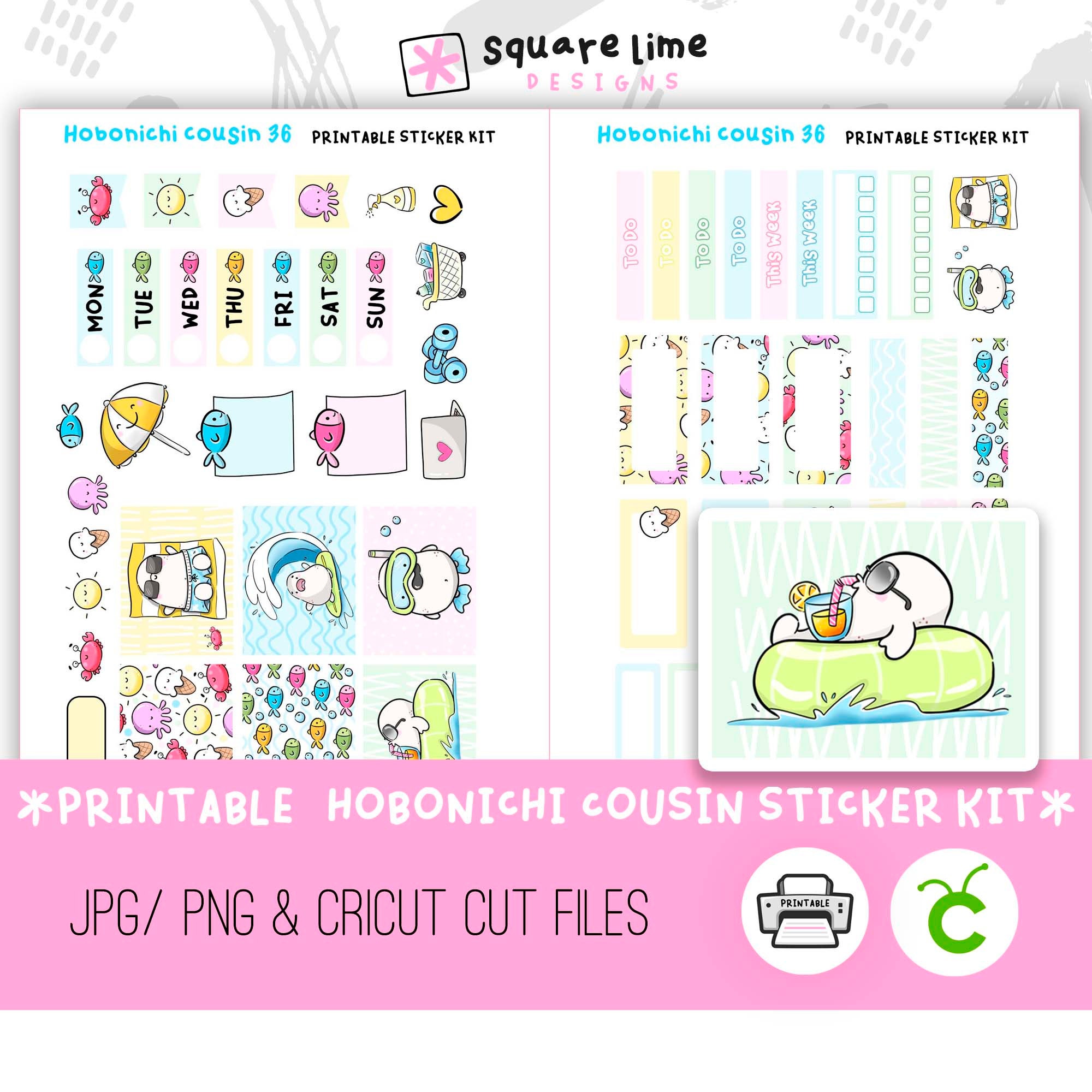 SUMMER Hobonichi Cousin #36 - Printable Sticker Kit — Square Lime Designs