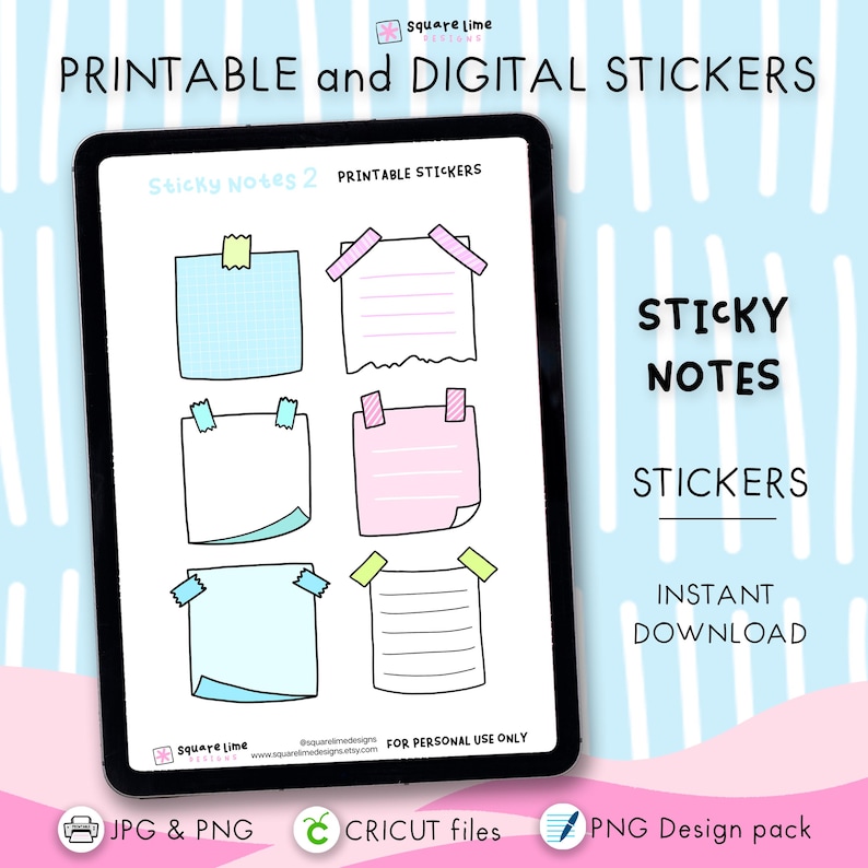 Sticky Notes Stickers – Printable & Digital Designs – JPG, PNG, Cricut ...