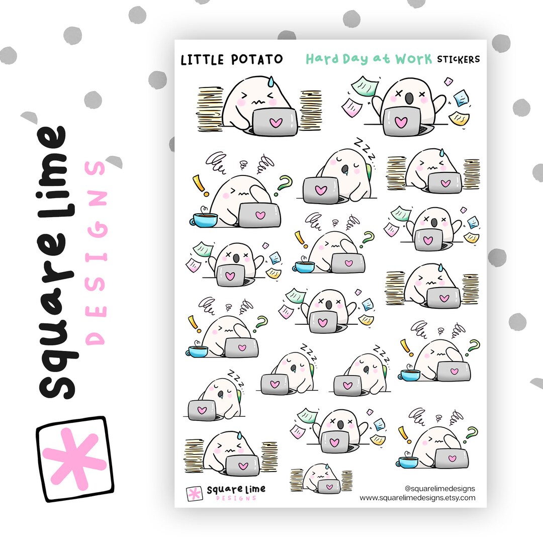 Hard Day at Work Stickers Featuring Little Potato Study Busy Week Work ...