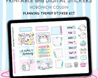 Planning Themed Stickers - Printable & Digital Hobonichi Cousin Sticker Kit – JPG, PNG, Cricut, GoodNote Files, PNG Design Pack