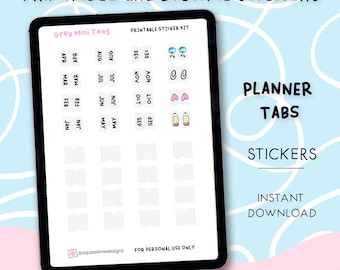 Planner Tabs Stickers – Grey Divider Tabs - Printable and Digital Stickers – JPG, PNG, Cricut, GoodNotes Files - Instant Download