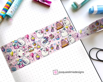 Washi Tape zum Thema Geburtstag mit kleinen Kartoffeln und holographisch folierten Details