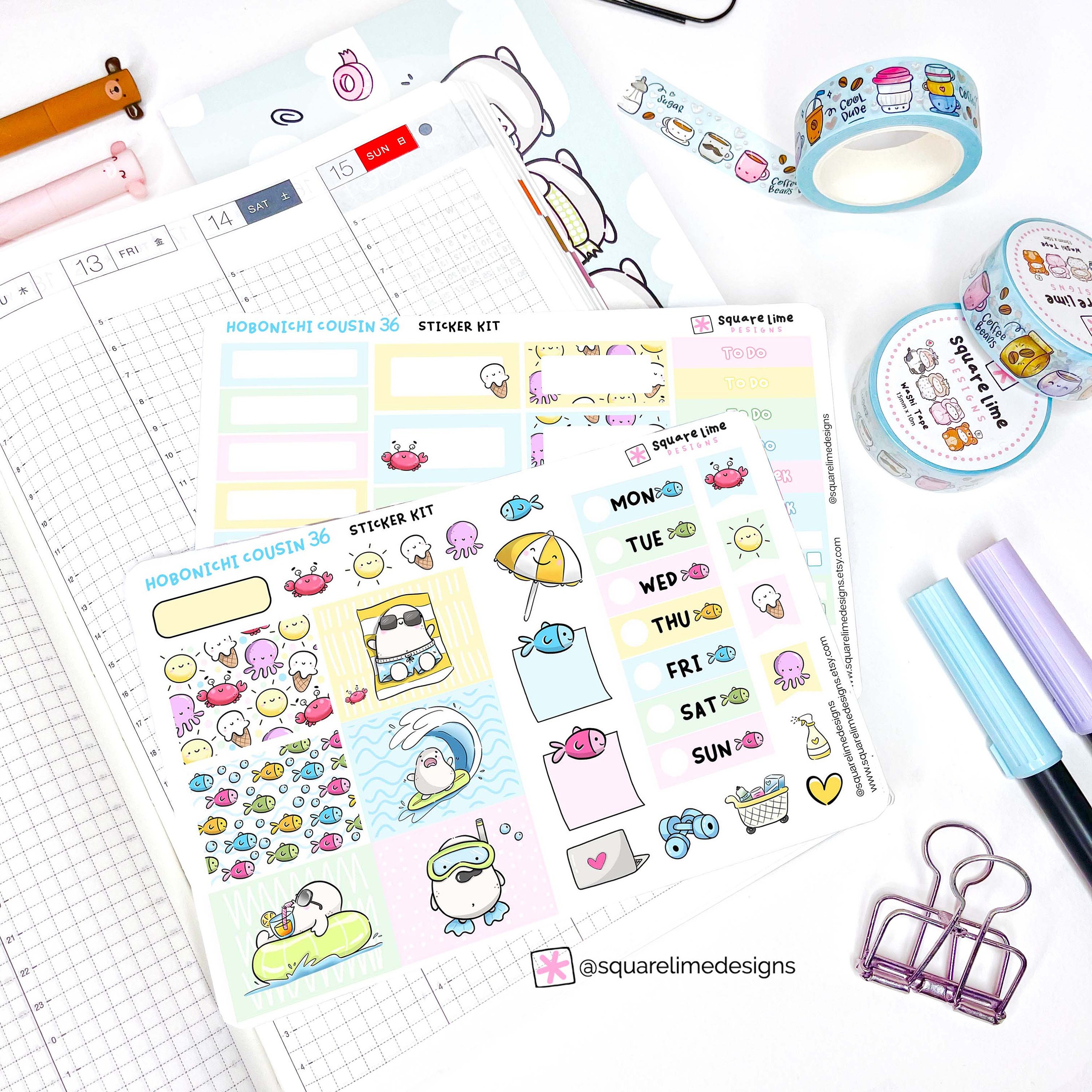 SUMMER Hobonichi Cousin #36 - Printable Sticker Kit — Square Lime Designs