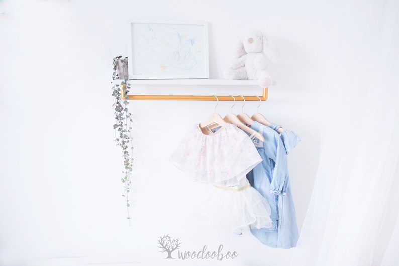 Wall shelf with hanging rod nursery clothes rack floating Etsy