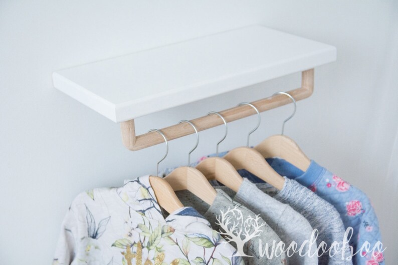 Wall shelf with hanging rod nursery clothes rack floating Etsy