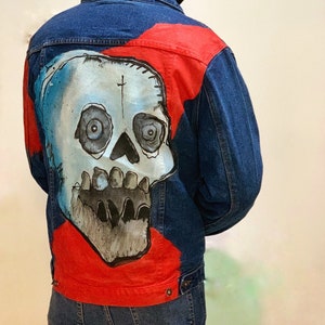 Lil Peep Hand Painted Skull Denim Jacket Custom Art Jacket Goth