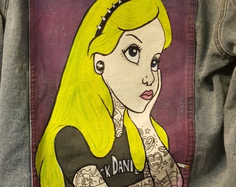 Alice in Wonderland Punk Painted Denim Jacket - Women's Painted Jacket
