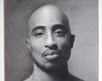 Original Hand Drawn 2Pac Pencil and Charcoal Portrait - 49cm x 36cm -  Tupac - Not a Print - Framed