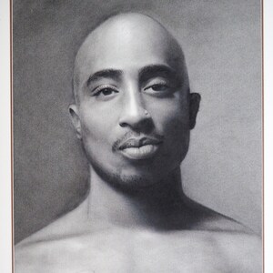 Original Hand Drawn 2Pac Pencil and Charcoal Portrait - 49cm x 36cm -  Tupac - Not a Print - Framed