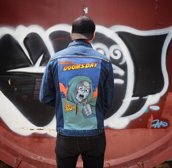 Hand Painted Denim Jacket Mf Doom Inspired Doomsday With Etsy hand painted denim jacket mf doom inspired doomsday with insane quality made to order