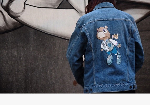 New Large Capacity Dropout Bear Denim Backpack Cute Kanye West