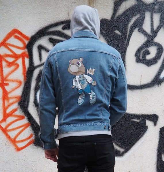 Hand Painted Denim Jacket Kanye West Graduation Bear - Etsy