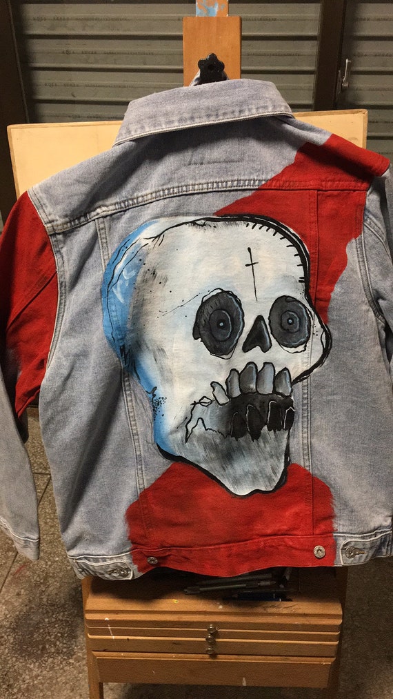 Lil Peep 手描きスカル デニムジャケット カスタムアートジャケット 