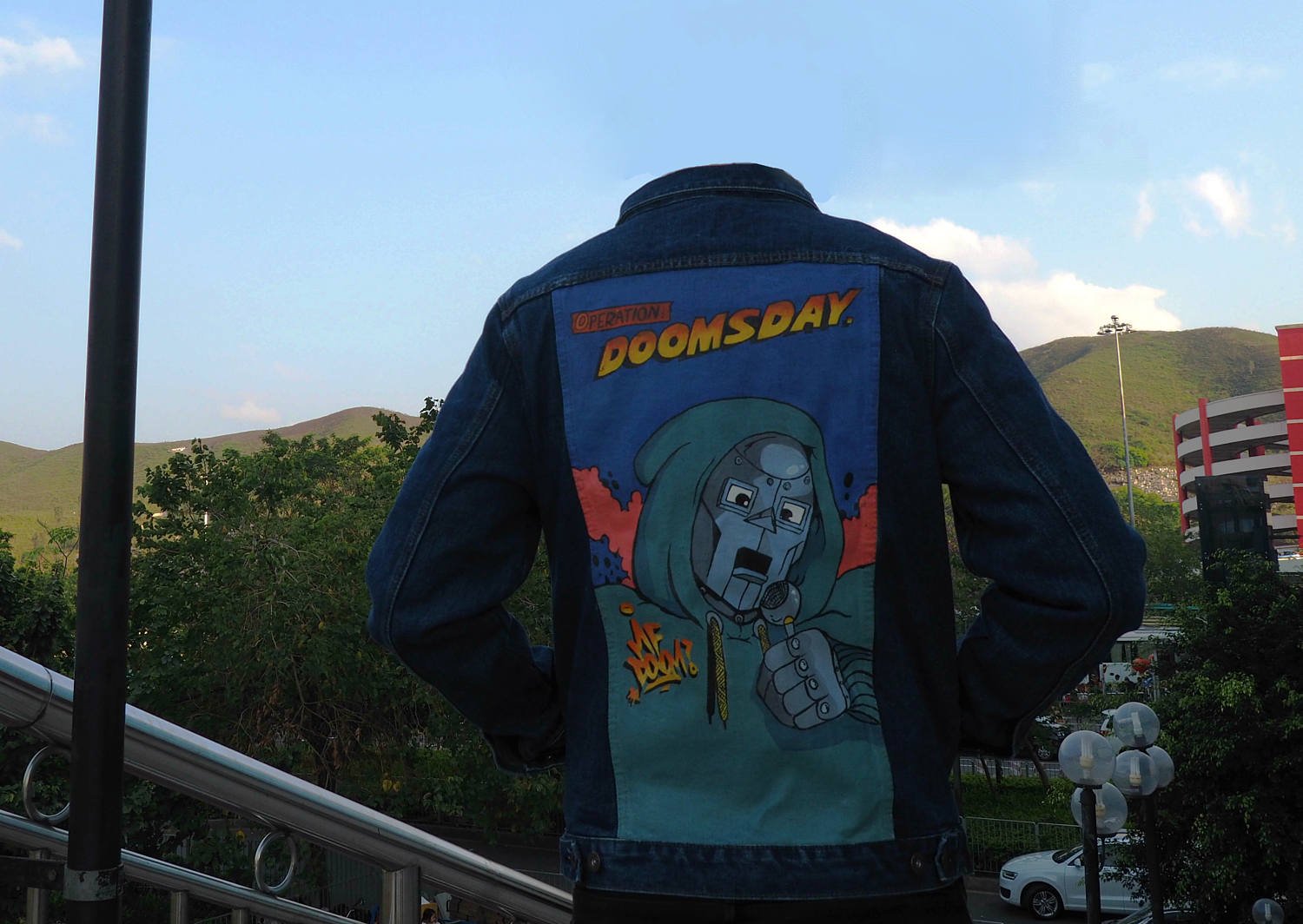 Hand Painted Denim Jacket - MF DOOM Inspired - DOOMSDAY With
