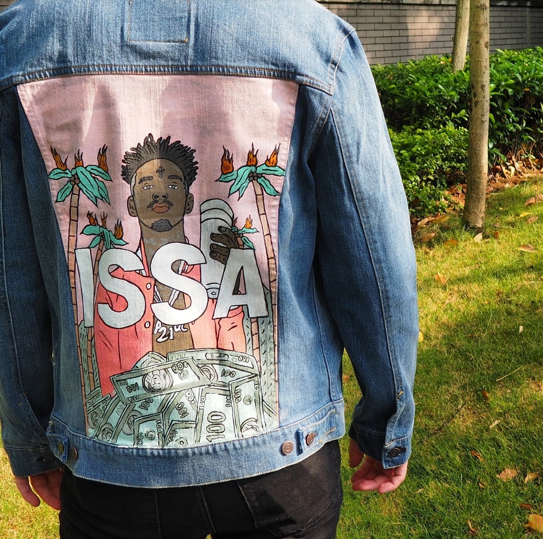 ◆THE MUSEUM VISITOR◆ HAND PAINTED DENIM JACKET PINK 10121 21 Savage ISSA Hand Painted Denim Jacket - - Etsy