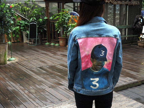 Hand Painted Denim Jacket Women s Painted Chance the Rapper Portrait Etsy