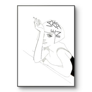 Black and white fashion illustration, illustration print, Home decor, Portrait drawing, Minimalist poster