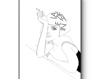 Black and white fashion illustration, illustration print, Home decor, Portrait drawing, Minimalist poster