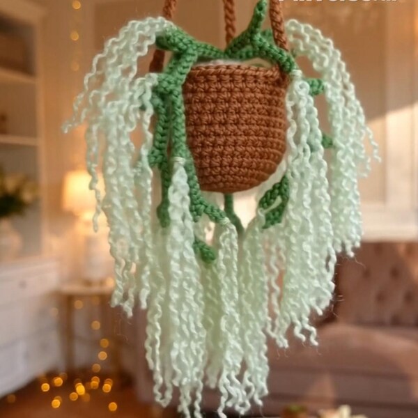 Patrón de ganchillo para decoración de coche con plantas colgantes, decoración de pared (descarga en PDF)
