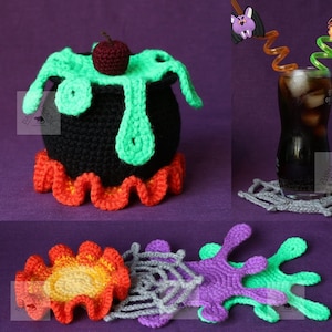 Sottobicchieri a forma di calderone gorgogliante della strega, modello all'uncinetto/ Set di sottobicchieri di Halloween/ Sottobicchieri a forma di calderone delle streghe/ Modello PDF - sottobicchieri da cena