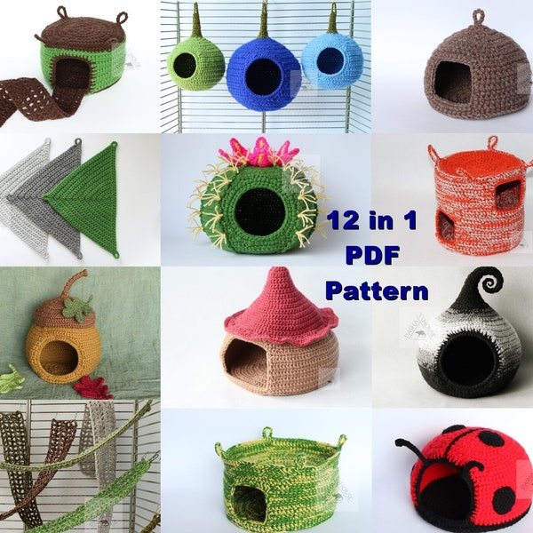 Ensemble de patrons au crochet, cachette 12 en 1 pour animaux de compagnie / Ensemble de cage pour hamster, rat, planeurs, gecko / Cabane pour hérisson, cochon d'Inde, serpent, furet