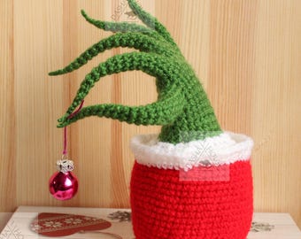 Christmas Green Thief Crochet Pattern, 2 in 1 Monster hand, Xmass home decor (PDF Pattern), Christmas green Mean One gift