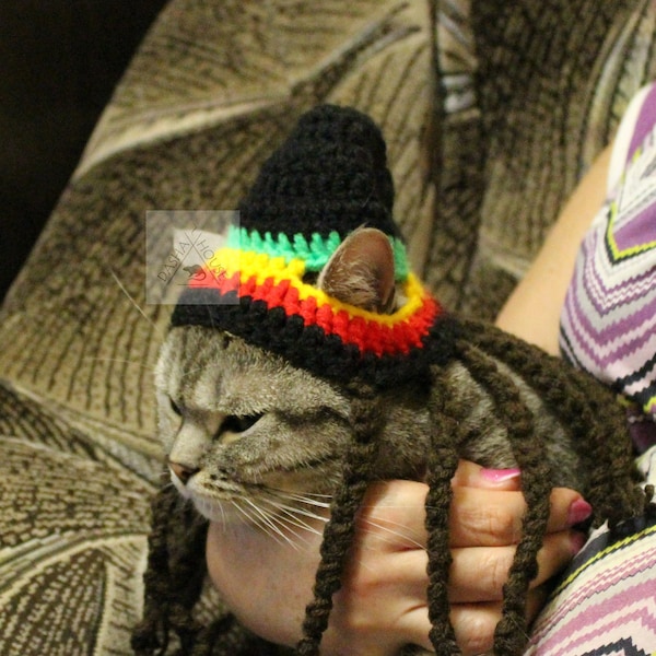 Modèle au crochet chapeau rasta chat sans couture / modèle au crochet bricolage chapeau rasta / chapeau Rasta Costume animaux de compagnie / chapeau Rasta chien