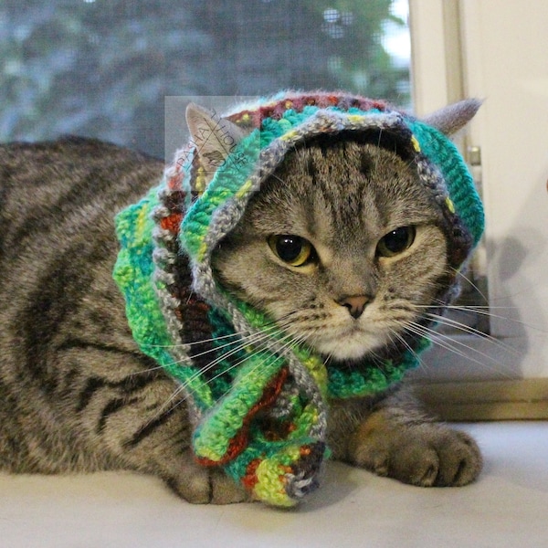 Babushka scarf Cat Crochet Pattern/ Shawl, Wrap for Cat, small Dog pattern/ Cat hat no sew pattern/ Bandana for cat, dog crochet pattern