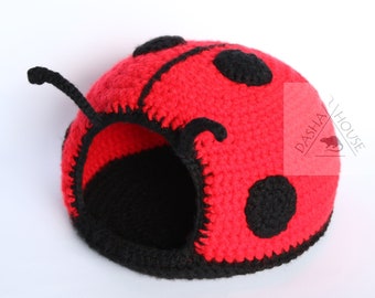 Ladybug bed, house, snuggle sack, hide for Hedgehog, Guinea pig, Gecko, Bearded dragon, Hamsters, Rat, Ball python crochet pattern