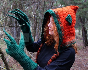 Patrón de disfraz de bruja del bosque a crochet / Capucha y guantes (descarga en PDF)