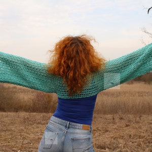 Häkeltop Shrug Häkelanleitung/ Häkelanleitung Netzjumper/ Mesh Crop Muster/ Häkelanleitung für Boho Shrug/ Kurzarm Sommerpullover