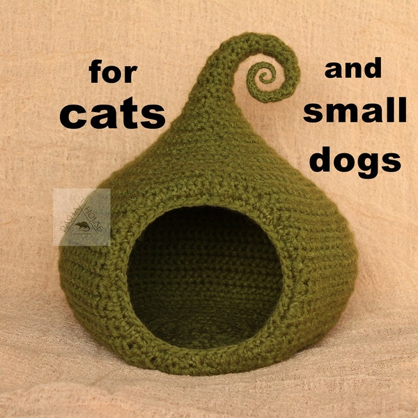 Kattenbed, huis, pot haakpatroon/ Klein hondenbed, huis haakpatroon/ Kalebas-huis voor katten en kleine honden