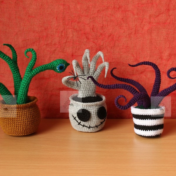 Ensemble de plantes de cauchemar d'Halloween 3 en 1 motif de crochet/ motif de plante d'horreur/ fausse plante dans un pot/ plante succulente pour la décoration intérieure