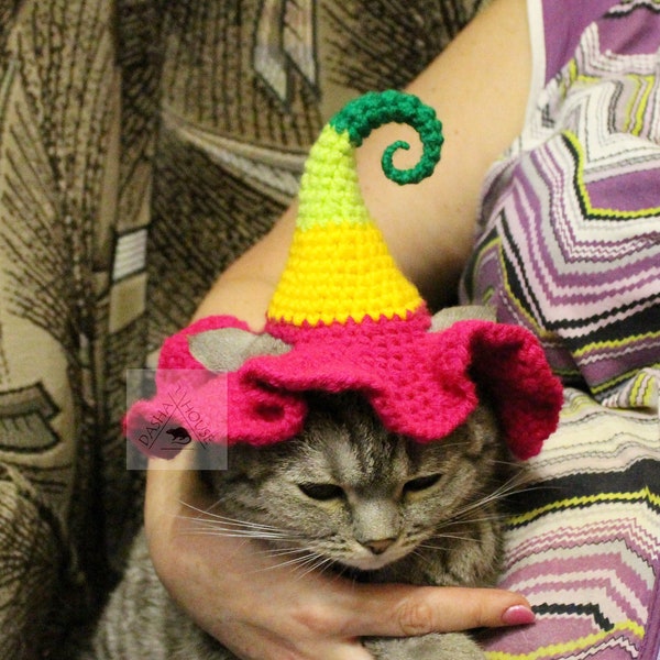 Cat sunhat crochet pattern/ Cat Flower Headband pattern/ Crochet Cat Hat with Ear Holes/ Birthday cat hat crochet pattern