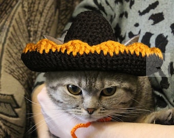 Padrão de crochê de chapéu Sombrero de gato, fantasia de animal de estimação Cinco De Mayo, roupas de cachorro (download de PDF)