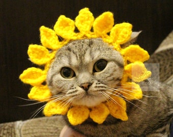 Cat Sunflower hat crochet pattern/ Cat Flower Headband pattern/ Dog sunhat crochet pattern
