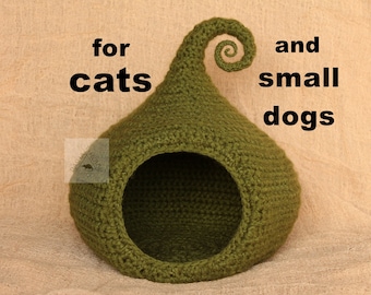 Cama para gatos, casa, patrón de maceta a crochet/ Cama para perros pequeños, patrón de casa a crochet/ Calabash-casa para gatos y perros pequeños