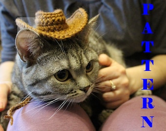 Cat cowboy hat crochet pattern/ Crochet Pattern hat for cats, small dogs, doll, other/ Pattern Cowboy hat for pets