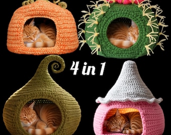 4 in 1 Crochet Pet bed pattern, Cat House, Dog cave patterns (PDF Download)