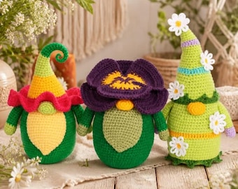 Amigurumi Flower Gnomes Crochet Pattern: Daisy, Petunia, Violet (PDF Download)