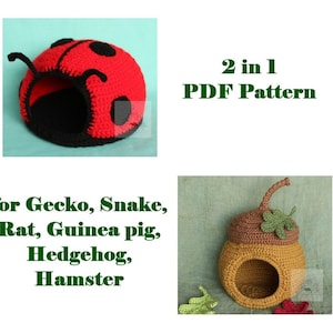 2 in 1 set PDF Crochet Pattern/ Hide, hideout, bed, house for Gecko, Snake, Rat, Guinea pig, Hedgehog, Hamster, Bearded dragon pattern