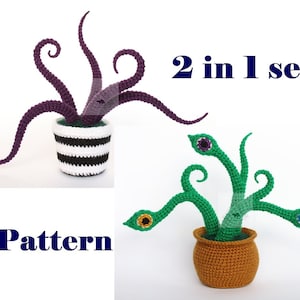 Modèle de plante monstre au crochet 2-en-1, décoration de plante effrayante Amigurumi, décoration d&#39;Halloween (Modèle PDF)