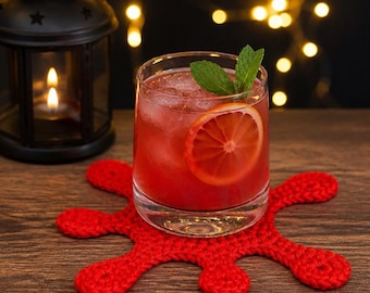 Drop of blood coaster, Witch Cauldron Coasters Pattern, Halloween Party Decor (PDF Download)
