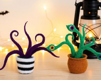 Patrón de planta monstruo de ganchillo 2 en 1, decoración de Halloween de amigurumi (descarga en PDF)
