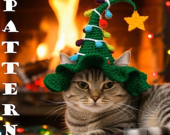 Christmas Tree Cat Hat Crochet Pattern/ Dog holiday costume (PDF Download)