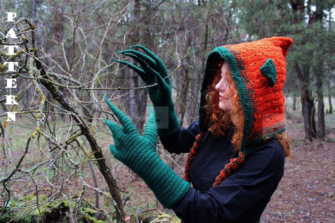 Crochet Forest Witch Costume Pattern: Hood Gloves Set (PDF